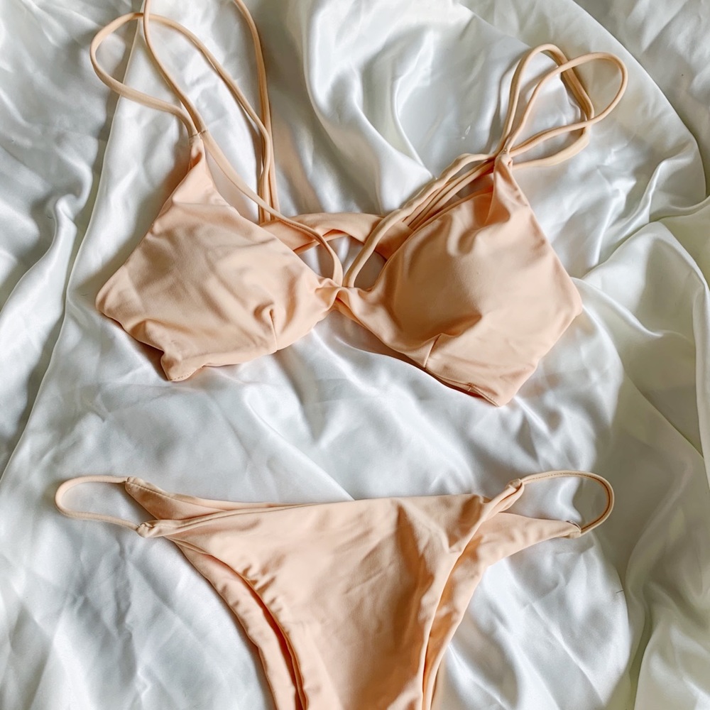 Light peach strappy cheeky bikini